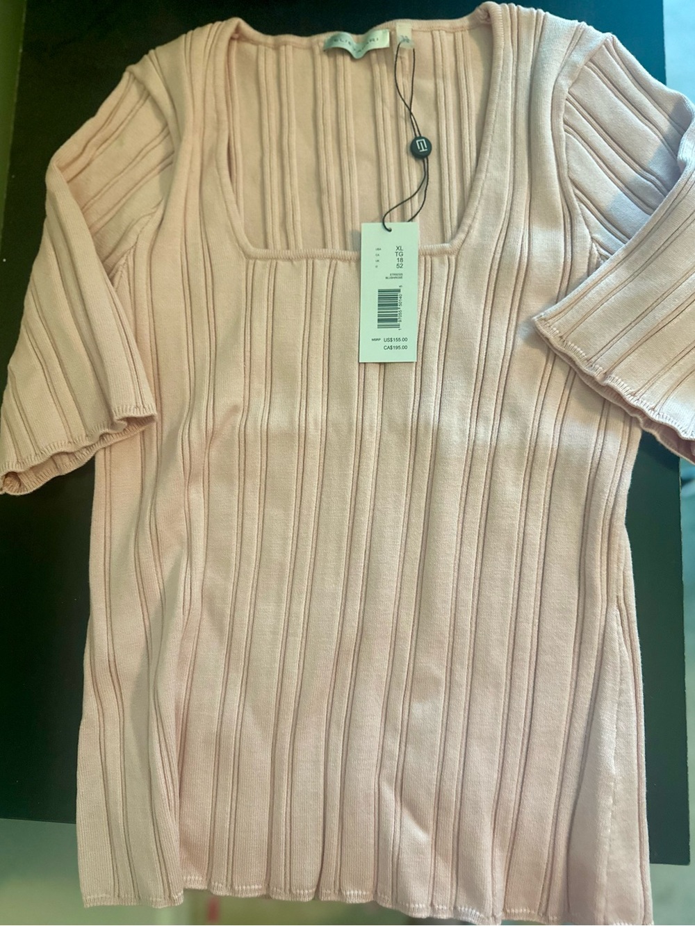 Elie Tahari Light Pink Ribbed Square-Neck Top